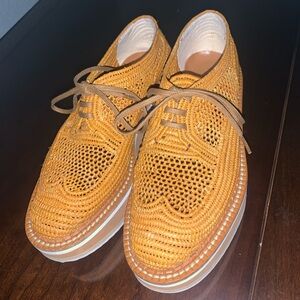 Clergerie Paris rattan tan/brownish/orange platform sneakers/shoes 37, 6.5-7